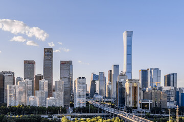 Fototapeta na wymiar High View Panoramic Sunny Scenery of the CBD Urban Skyline in Beijing, China