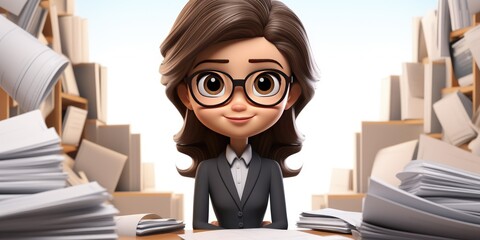 A woman in a business suit, in cartoon technique on a white background. Generative AI