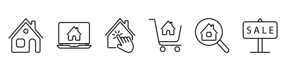 house sale icons, real estate set, search and purchase of housing