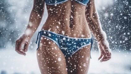 Photo of a women wearing bikini in winter