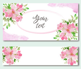 Set of watercolor floral  cards. Hand drawing illustration isolated on white background. Vector EPS.

