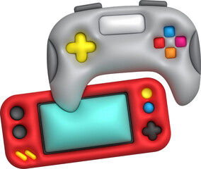 3d icon joystick gamepad game console or game controller with display screen Computer game. minimalist cartoon style