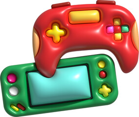 3d icon joystick gamepad game console or game controller with display screen Computer game. minimalist cartoon style