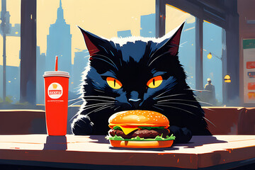 A black cat eating a hamburger.
Generative AI
