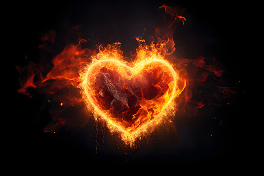 Red heart with black background wallpaper, heart transparent background, aesthetic heart fire wallpaper, love background
