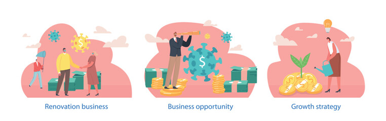 Isolated Elements With Business Opportunity During Coronavirus Pandemic Scenes. Businessmen Overcome Obstacles