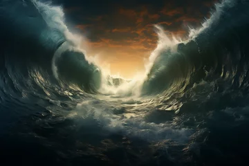 Poster Miraculous Parting of the Ocean - Moses separating the Red Sea for passage © ELmahdi-AI