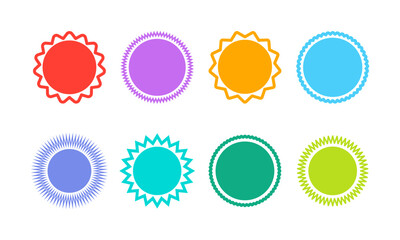 Set of vector colorful starburst. Vintage colored labels or stickers. Colored price tags.