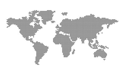 Dotted world map on white background. Black map hemisphere planet. Vector 10 Eps.