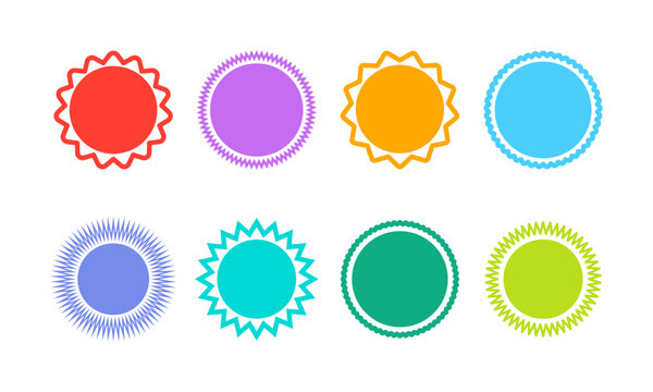 Set of vector colorful starburst. Vintage colored labels or stickers. Colored price tags.