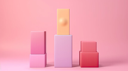 Awarding podium made of pastel square shapes of different sized against blank pink background. Generative Ai
