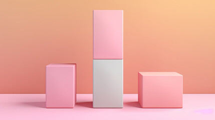 Awarding podium made of pastel square shapes of different sized against blank pink background. Generative Ai