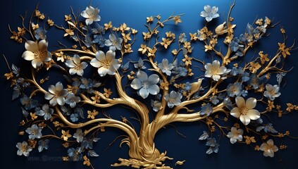 Fantasy Golden Style Tree Stylized, Colorful