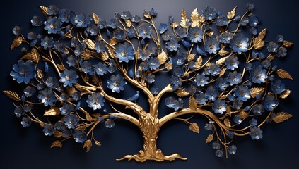 Fantasy Golden Style Tree Stylized, Colorful