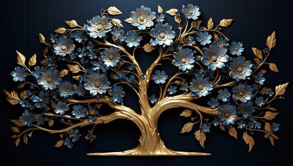 Fantasy Golden Style Tree Stylized, Colorful