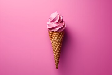 Pink ice cream on barbie pink background, barbiecore style