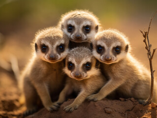 Several Baby Meerkats Playing Together in Nature