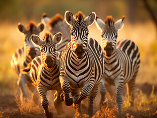Naklejka premium Several Baby Zebras Playing Together in Nature