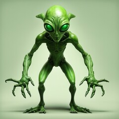 Obraz premium green aggressive alien in full growth, close-up