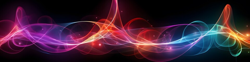 Abstract gradient background with bright neon curves and flares