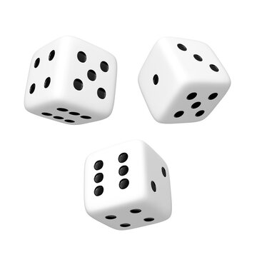 3D Rendering Three White Dices Isolated On Transparent Background, PNG File Add