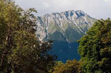 Picturesque view of the Innsbruck mountains on a sunny summer's day