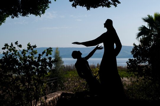 Beautiful shot of Jesus and Saint Peter in the Primacy of Peter Church in Tabgha, Israel