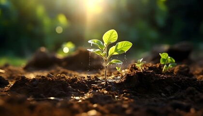 young sprout growing in the soil, generative AI