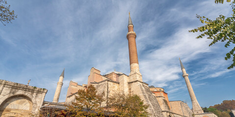 Fototapeta na wymiar sky with hagia sophia church and museum and minarets