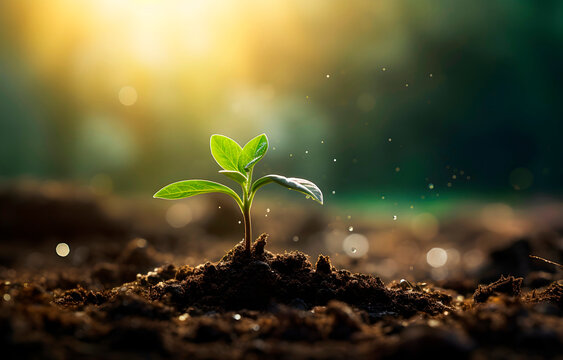 young sprout growing in the soil, generative AI