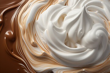 Background of chocolate milk foam spiral closeup