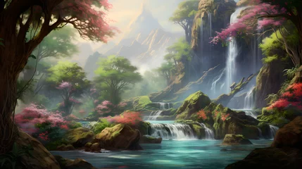  waterfall oasis landscape Generative AI © Quentin