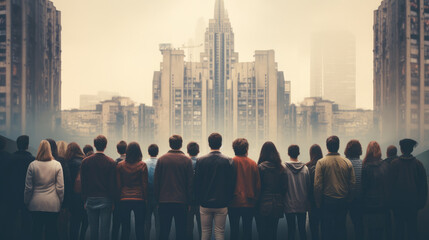 Rearview of Group of People Looking Building Metropolitan Concept