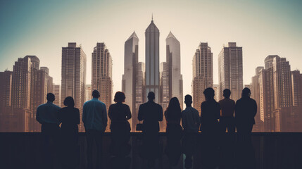 Rearview of Group of People Looking Building Metropolitan Concept