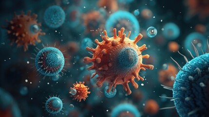 Obraz premium Magnified view of virus cells revealing the complexity of healthcare challenges. Generative AI