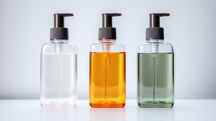 Hand sanitizers on a white background, essentials for health hygiene. Generative AI