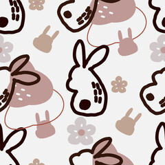 Nursery Bunny pattern Cute cartoon Bohemian nursery pattern. Boho vector print for wall decor in children's bedroom. Seamless pattern with cartoon bunny for nursery fabric