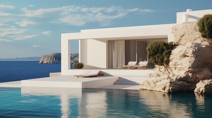 Obraz premium A Professional Shot of a White House near the Sea in the Greece Style. Santorini.