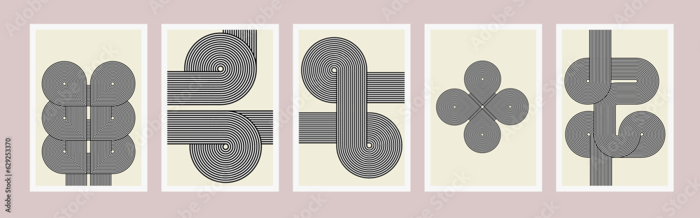 Aufkleber Set of Vintage Flyers Design Template with Circle Lines Pattern. Retro style geometric design. Vector illustration.