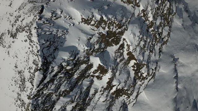 Drone over Hangerer ridge glaciers in the Otztal Alps of Austria in winter