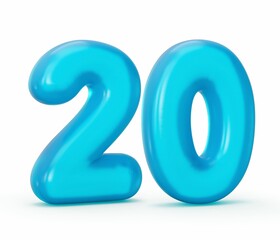 3D render of the blue jelly number 20 on a white background