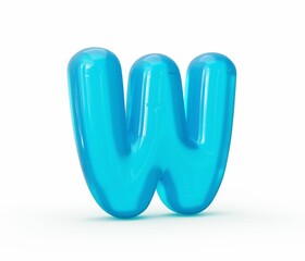 3d render of a blue letter W shaped balloon against a white background