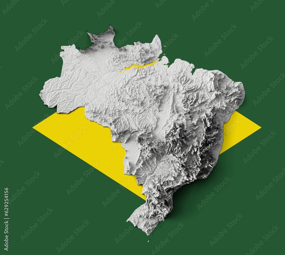 Poster Illustration of Brazil relief map on the flag