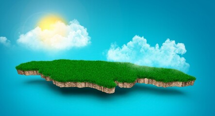 3D illustration of Jamaica map of green grass on background of blue sunny sky
