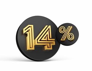 3D illustration of black and gold icon of number "14 percent"