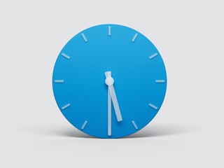 3D illustration of a minimalistic blue clock showing half past five