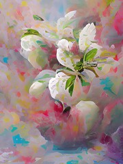 apple blossom in white , painting