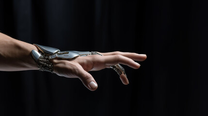 Illustration of robot and human hands. Concept of AI. Created with Generative AI