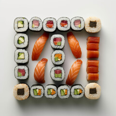 illustration sushi set on white background. Created with Generative AI