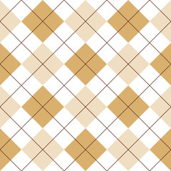 Seamless beige argyle pattern. Traditional diamond check print. Vintage seamless background.